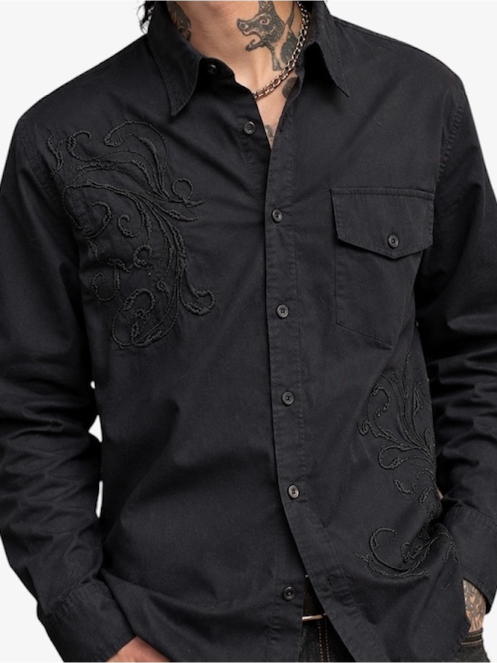 Vintage Toxic Hazard Y2K Punk Embroidered Cotton Button Down Black Size Large